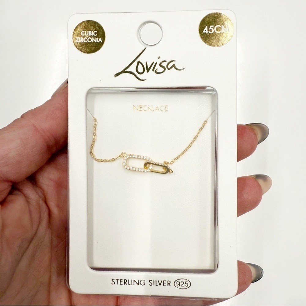 NWT Lovisa Gold Plated Sterling Silver Cubic Zirconia Oval Link Necklace - Picture 2 of 6